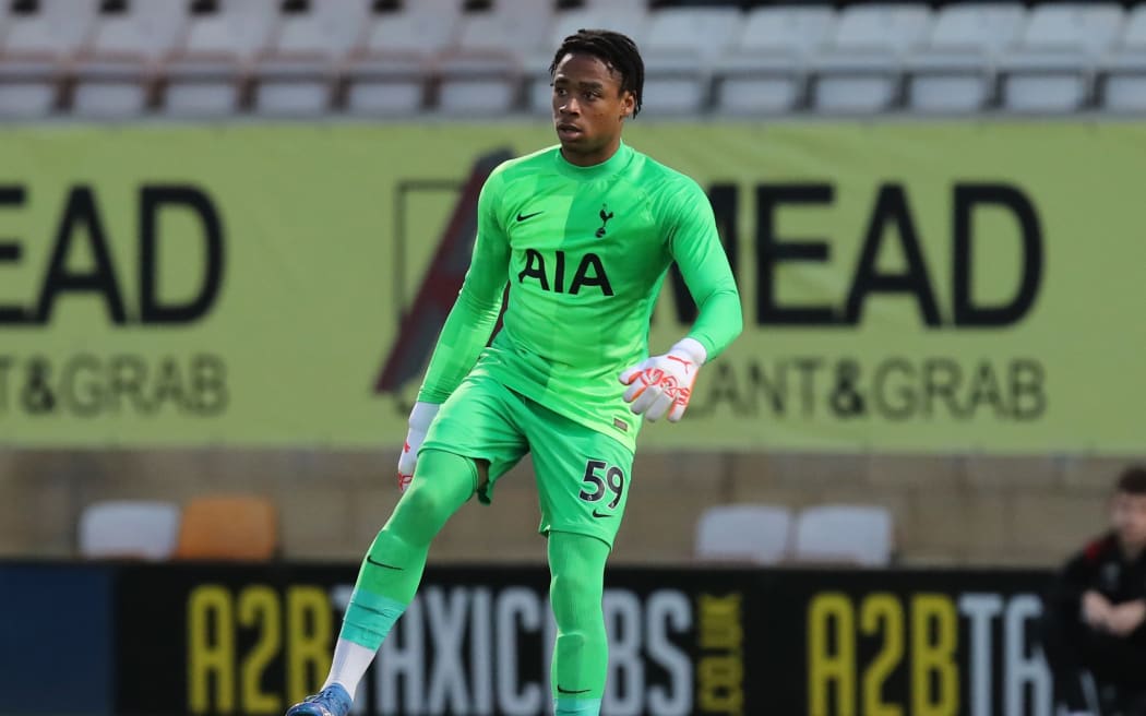 Joshua Oluwayemi of Tottenham Hotspur U21 in action during the Papa John’s Trophy match between Cambridge United and Tottenham Hotspur U21 at Abbey Stadium on September 21, 2021 in Cambridge, England. (Photo by Pete Norton/Getty Images)