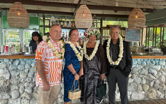 Left to right: PM Mark Brown, his wife wife Daphne, Cooks Islands MP Akaiti Puna and Forum secretary-general Henry Puna in Rarotonga. 2 November 2023.
