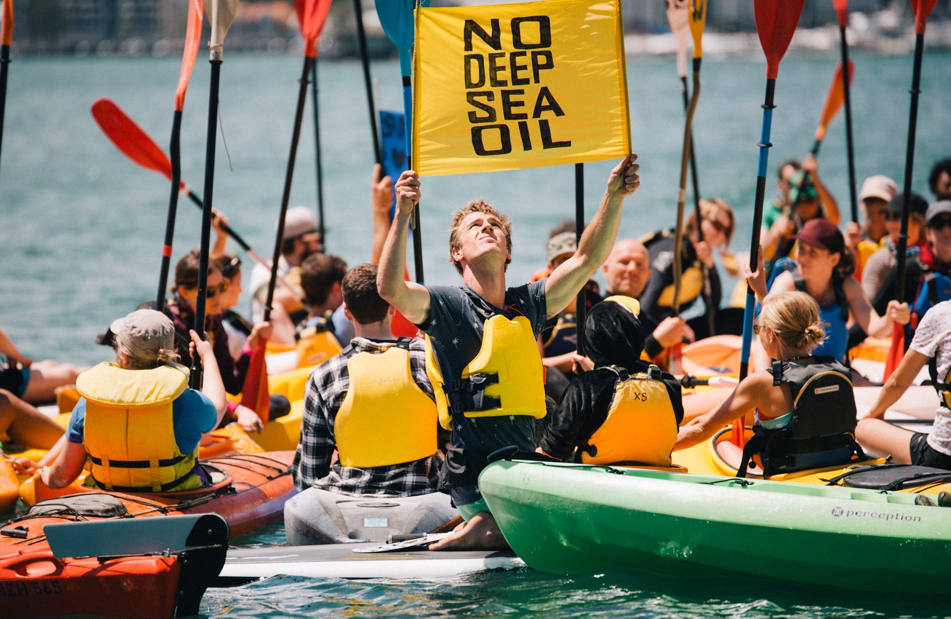 People took to the water in Wellington to protest against deep sea oil drilling