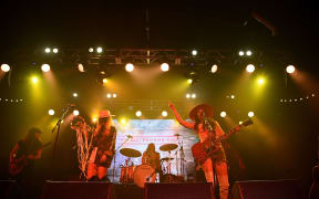 Musicians Ruby Stewart (L) and Alyssa Bonagura of The Sisterhood perform  during the 2018 SXSW Conference and Festivals at Fair Market on March 15, 2018 in Austin, Texas.
