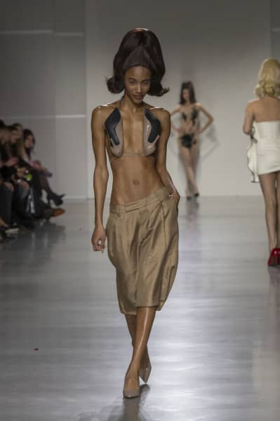 A model walks the runway at the Christian Cowan show during February 2025 New York Fashion Week at The Glasshouse in New York City, USA, on February 7, 2025.