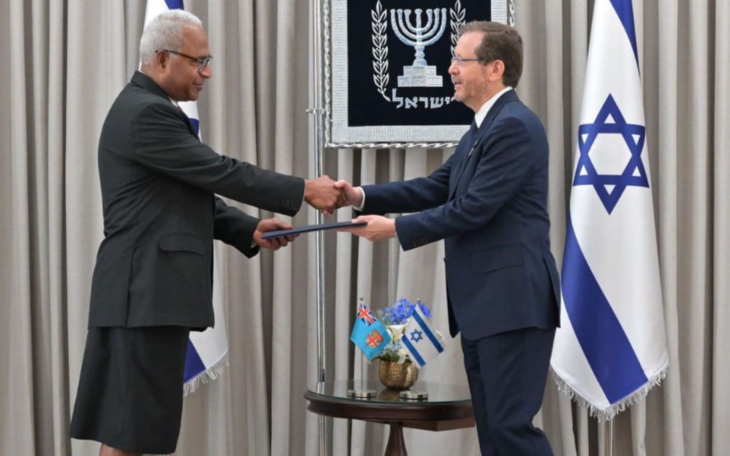 Fiji’s Permanent Representative to the United Nations Filipo Tarakinikini, presented his credentials as the new non-resident Ambassador Extraordinary and Plenipotentiary of Fiji to the State of Israel to the President of the State of Israel Isaac Herzog. 29 April 2025.