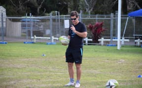 Fiji coach Gareth Baber watches on in training.