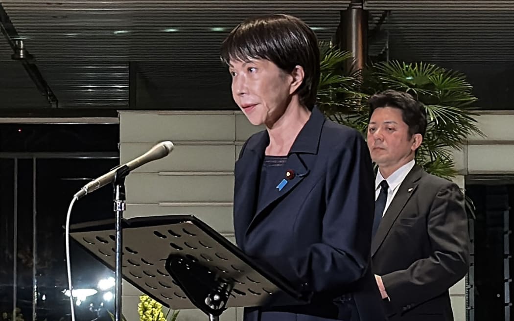 Japan's Prime Minister Sanae Takaichi addresses the media in Tokyo on 8 December, 2025, after a 7.5 magnitude earthquake.