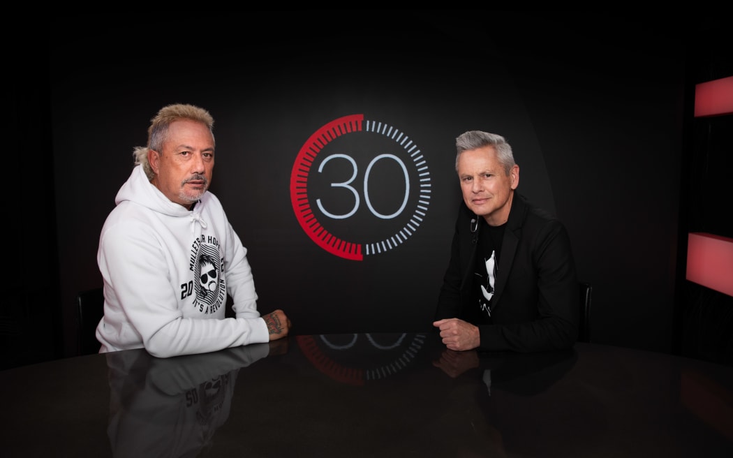 Mike King in studio with Guyon Espiner for '30 with Guyon Espiner'.