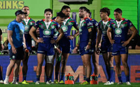 NZ Warriors players gather, NZ Warriors v Penrith Panthers.