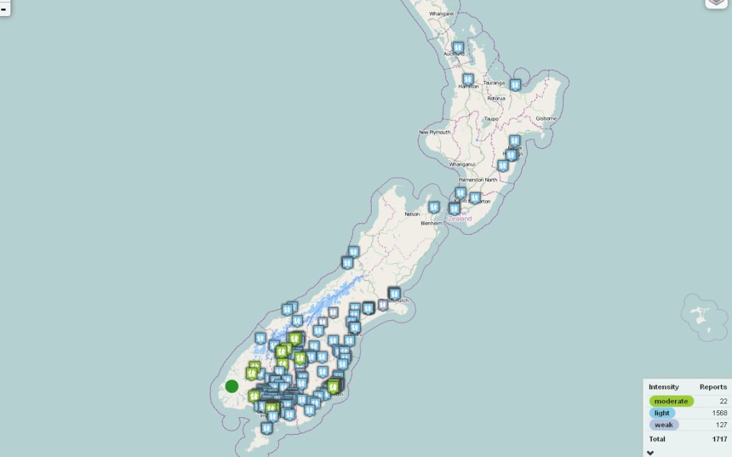 The Felt Reports from this morning's earthquake west of Te Anau.