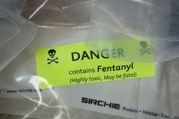 Bags of heroin, some laced with fentanyl, are displayed before a press conference regarding a major drug bust in 2016 in New York City.