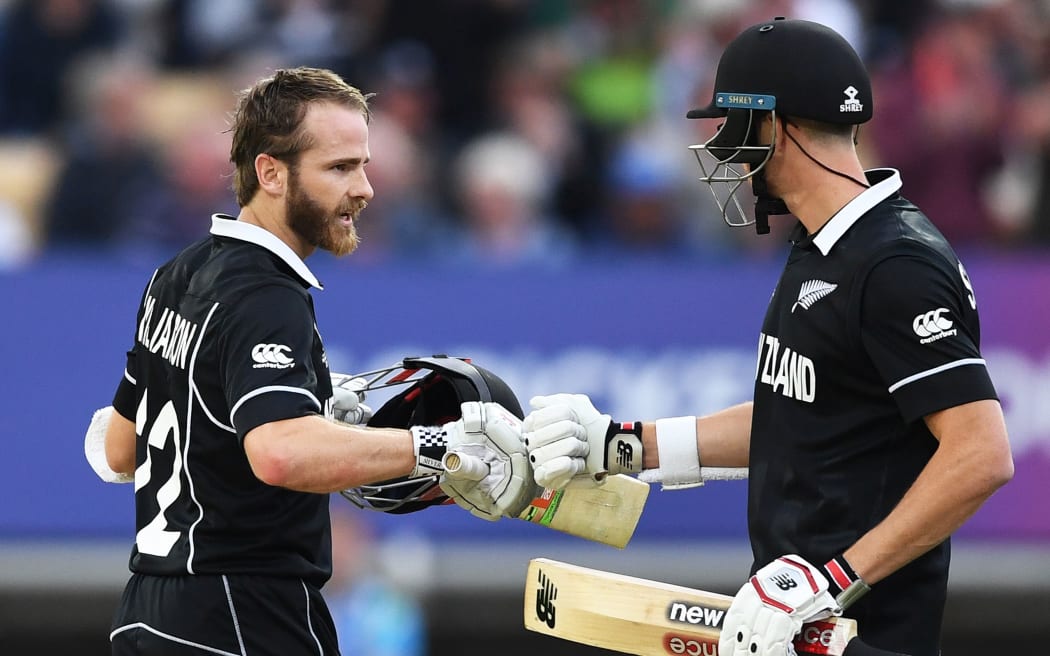 Kane Williamson and Mitchell Santner at the end of the match.