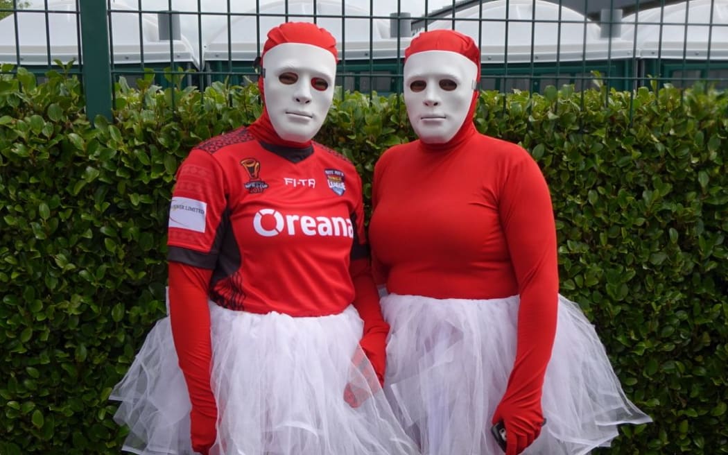 Tonga fans dress up in Hamilton.