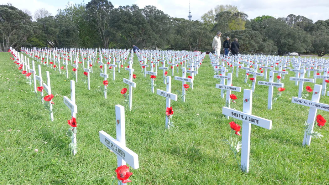 Crosses at Auckland's War Memorial Museum commemorate soldiers who died at Passchendaele.