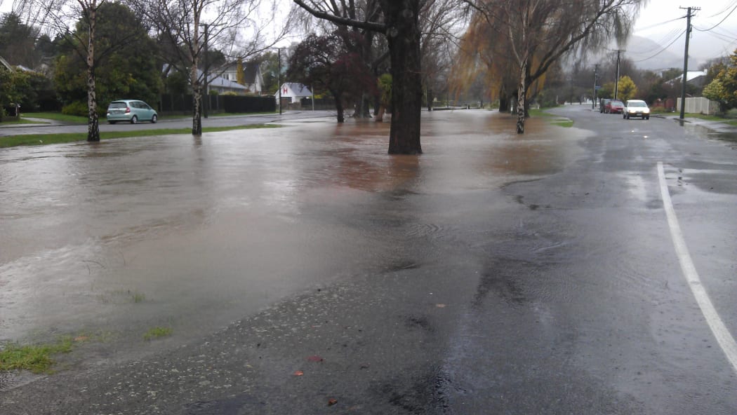 A flooded street in eastern Christchurch.