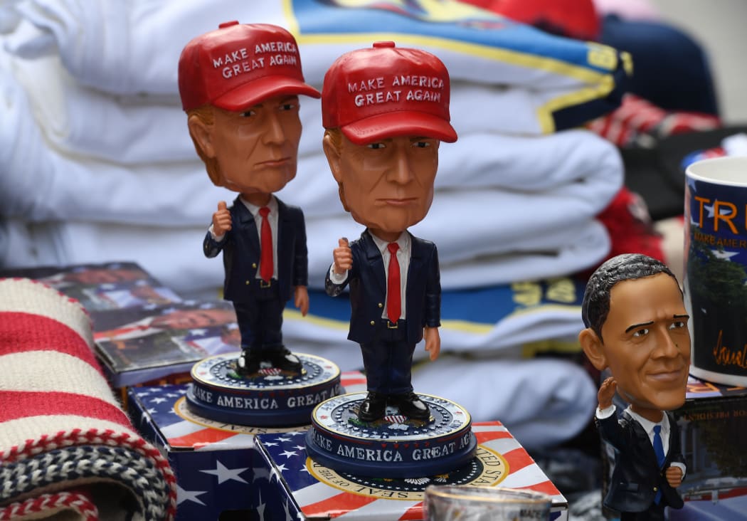 Donald Trump merchandise on sale outside the White House amid final preparations for the inauguration.