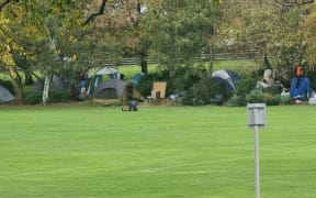 Image of homeless living in tents, Dunedin.