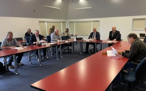 Before the start of today's meeting -- Allan Birchfield at the head of the table, right, sits stoney-faced alongside Cr Peter Haddock who was subsequently elected as chairman. Just two members of the public sat in the public gallery, but the livestream had 70 watching.