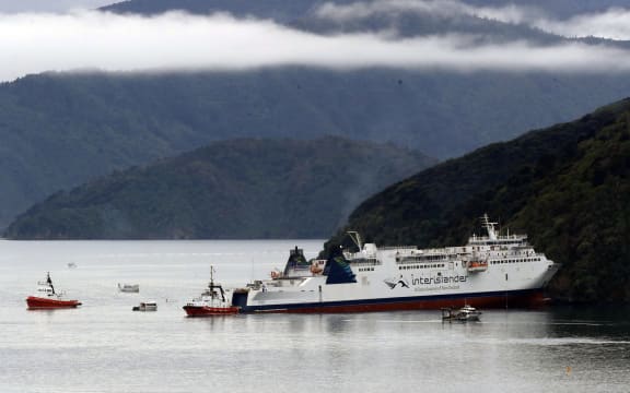 The Interislander beached at Titoki Bay.