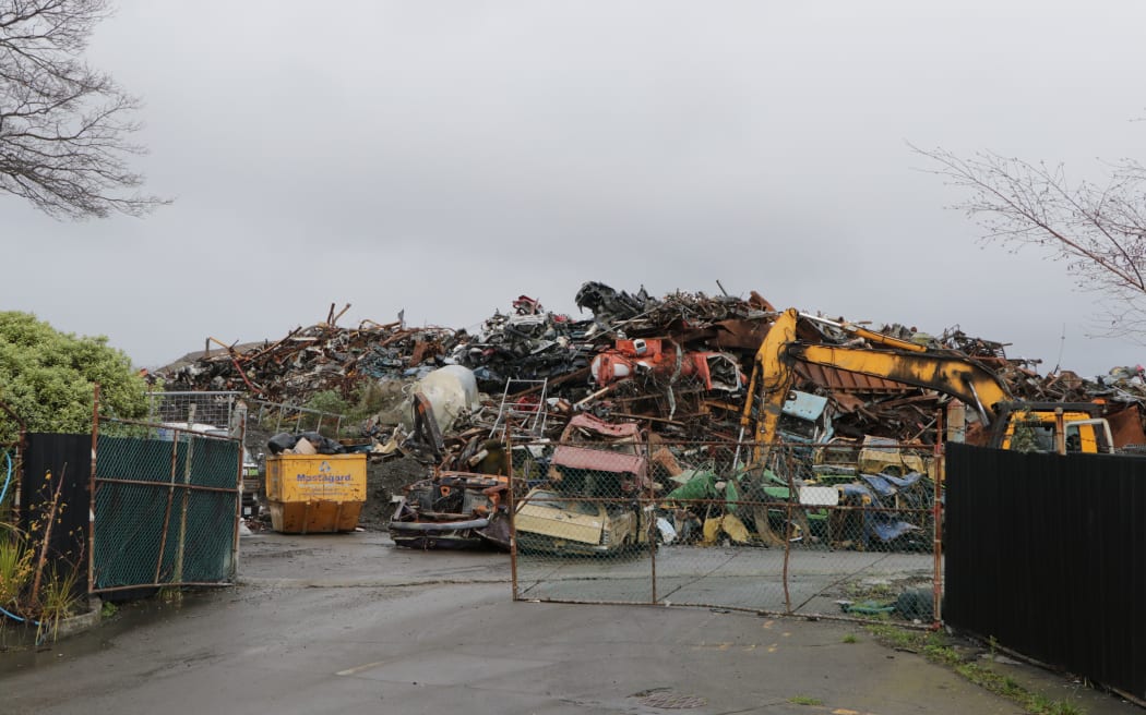 A pile of scrap metal can be seen at the National Steel yard in Woolston, Christchurch, in July 2024.