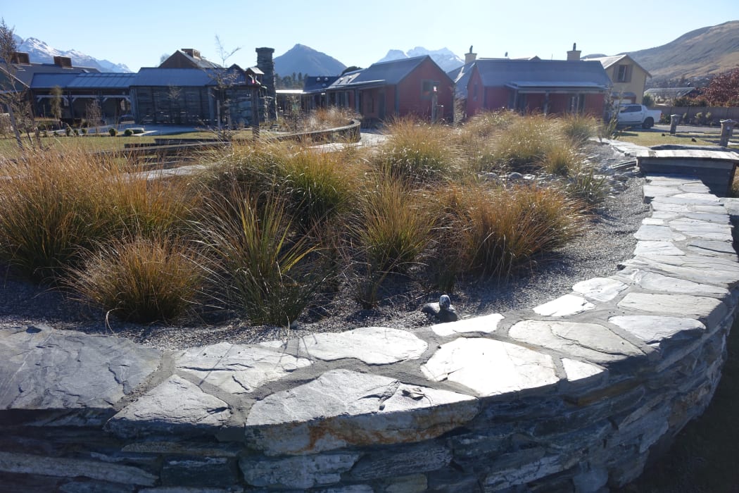 One of the gravel and tussock gardens which recycles Camp Glenorchy's greywater for irrigation