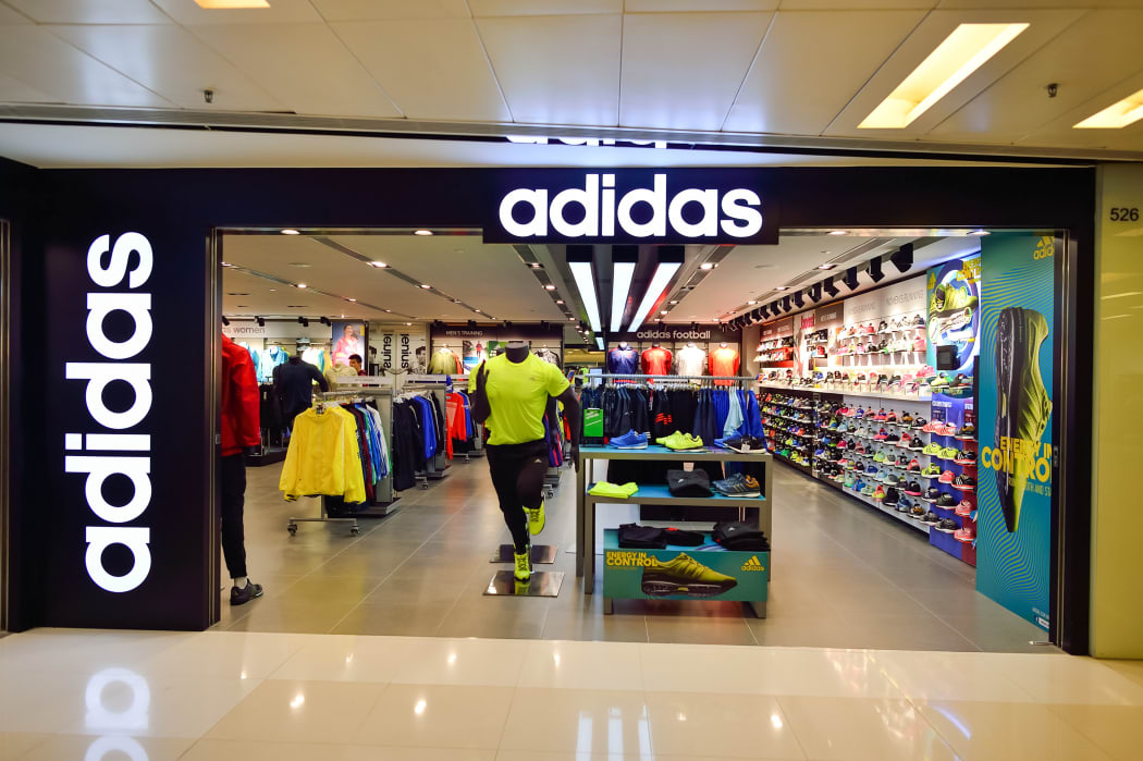 An Adidas sportswear shop in a Hong Kong plaza.