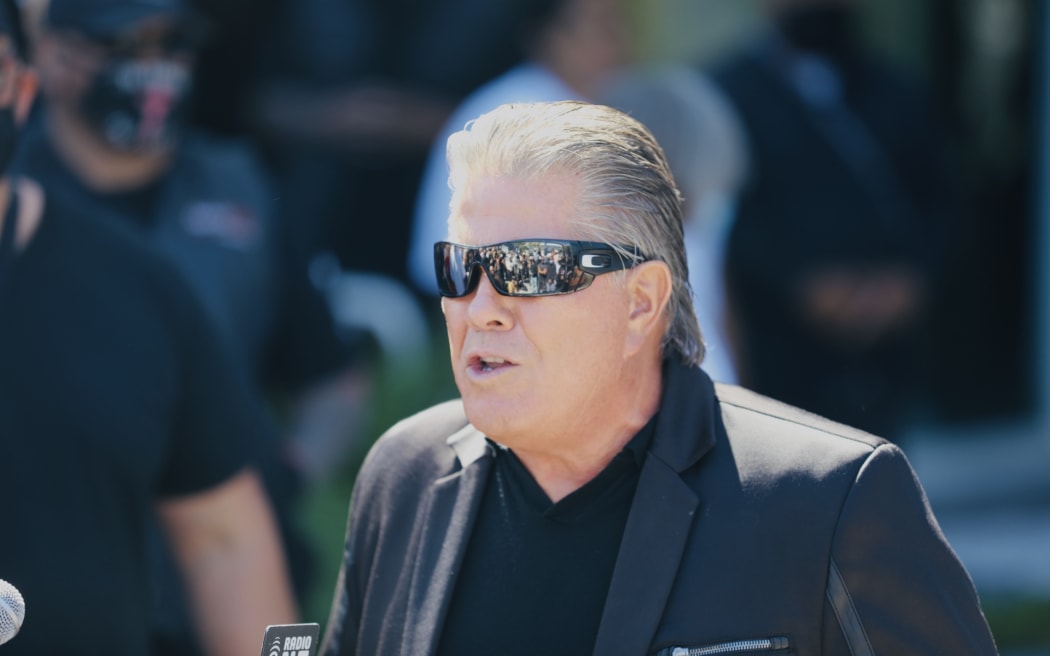 Brian Tamaki speaks to supporters outside Auckland Central Police Station, 23 November 2021