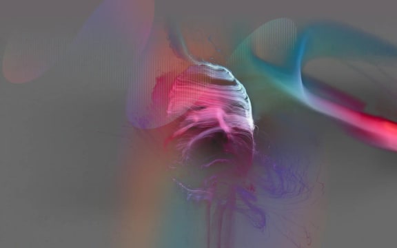 abstract outline of a face draped in waves of colour.