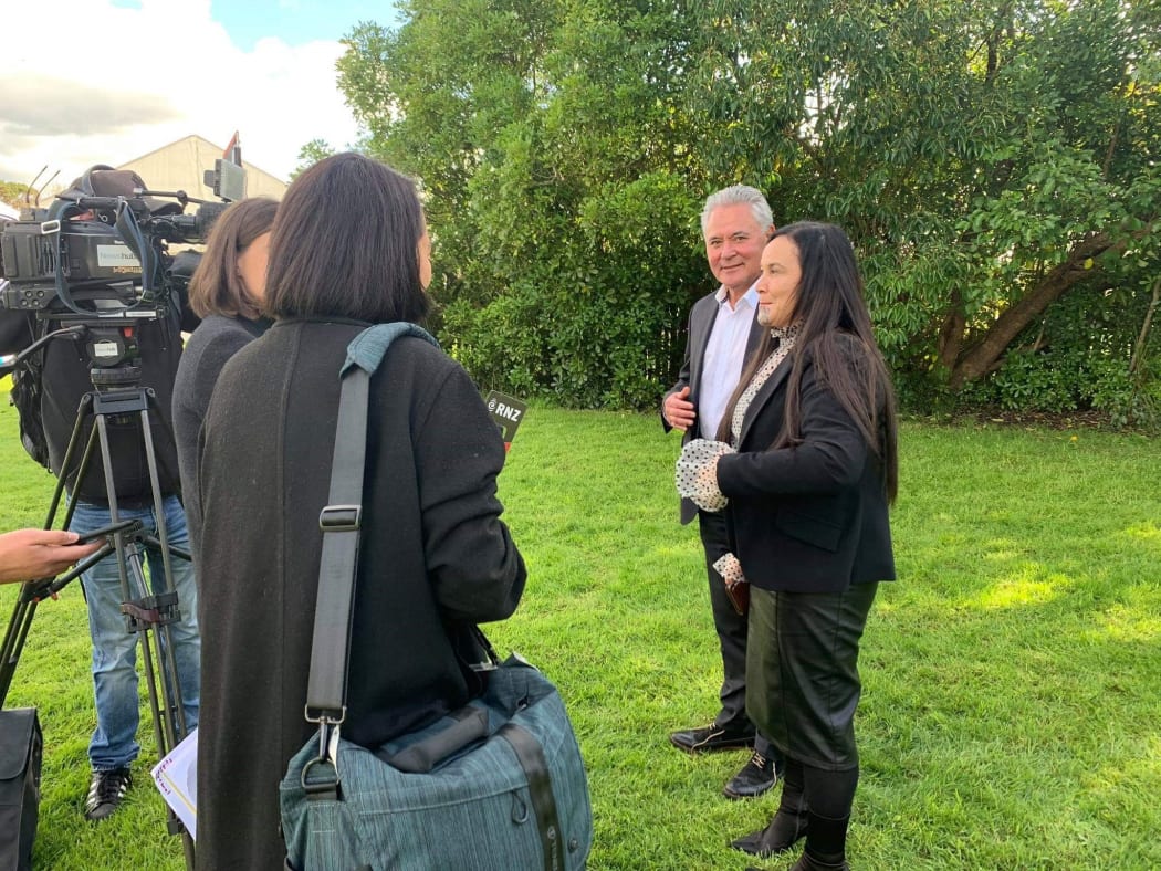 Māori Party co-leaders John Tamihere and Debbie Ngarewa talking to the media at the Māori Party's campaign launch in 2020.