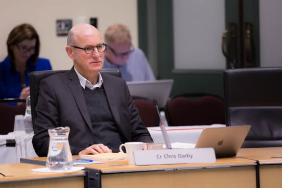 Chris Darby at a Council meeting about the Unitary Plan. 10 August 2016.