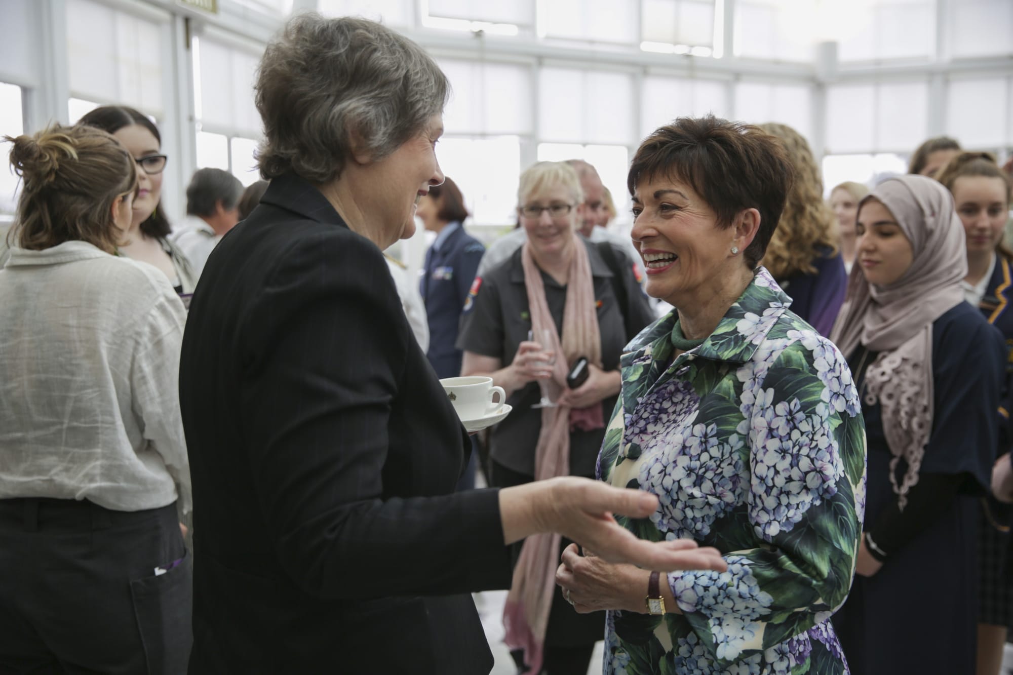 Helen Clark speaks to Dame Patsy Reddy.