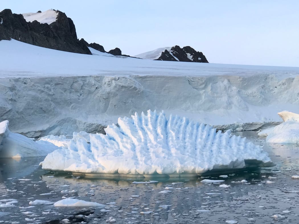Unusual iceberg at Rothera Research Station, Antarctic Peninsula.
