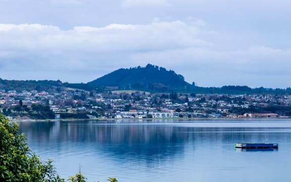 The town of Lake Taupo from the lake, New Zealand