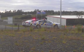 A police road block near Spring Hill Prison.