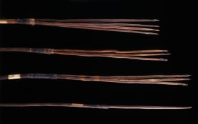 Four spears taken from Gweagal people during Captain James Cook's landing at Kamay / Botany Bay, Sydney.