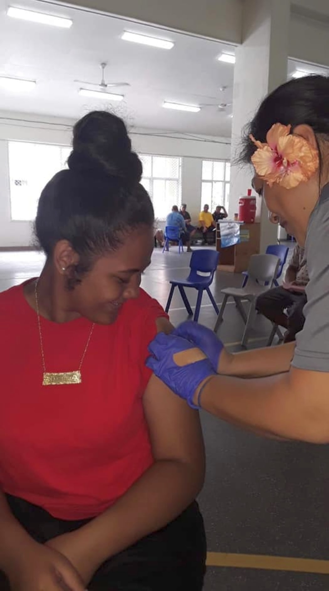 A Covid-19 vaccine being given in June in American Samoa.
