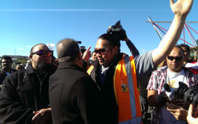 About 20 protesters were escorted off the grounds of a building in South Auckland where Frank Bainimarama was scheduled to speak.