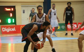 Tai Wesley in possession against Tahiti during the 2019 Pacific Games.
