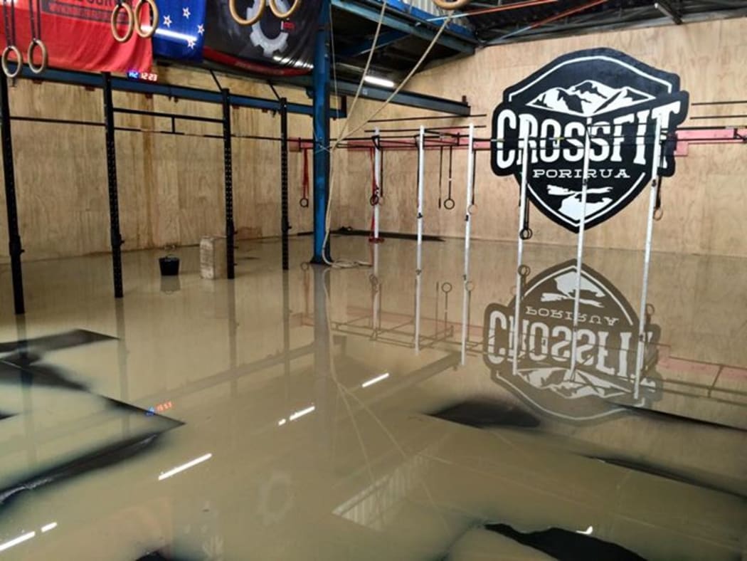 Flooding at CrossFit Porirua.