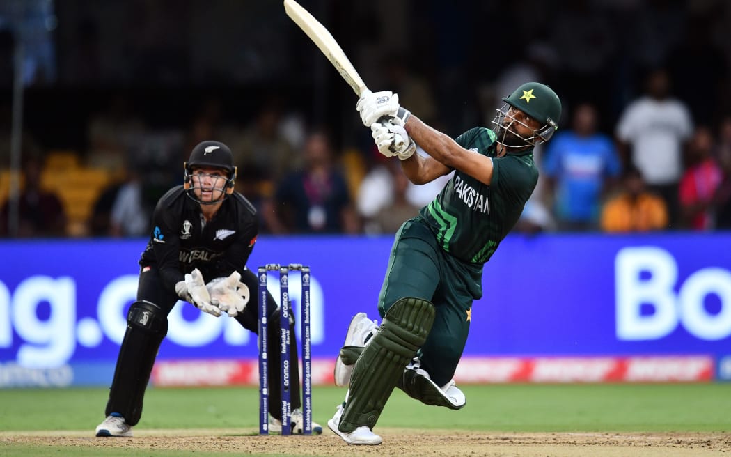 Pakistan's Fakhar Zaman in action while batting during the ICC Cricket World Cup 2023 match between New Zealand and Pakistan at the M. Chinnaswamy Stadium in Bengaluru, Karnataka, India. Saturday, 04 November 2023. Copyright Photo: Raghavan Venugopal / www.photosport.nz