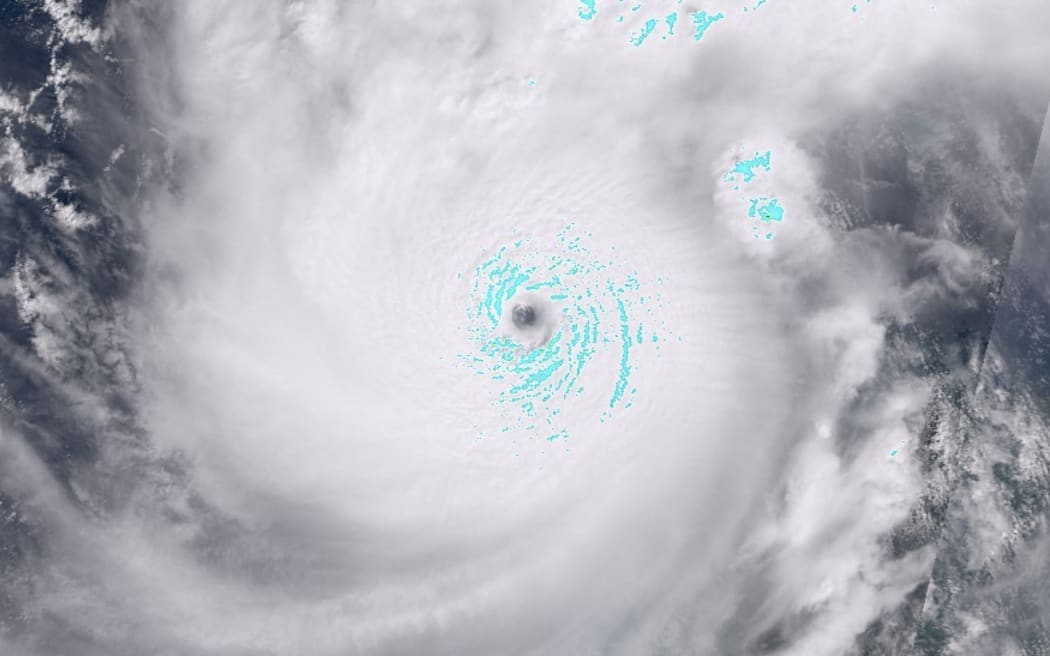 In this satellite image courtesy of the European Space Agency Sentinel Hub taken on October 7, 2024, the pinhole eye of Hurricane Milton can be seen over the Gulf of Mexico.