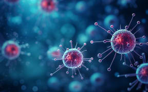 A group of cells that float on the surface of a background, cancer fighting 3d digital illustration, medical themes