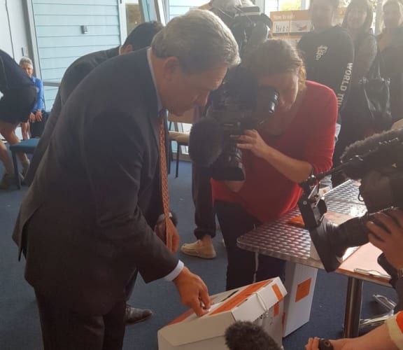 Winston Peters casts his early vote in the 2017 general election.