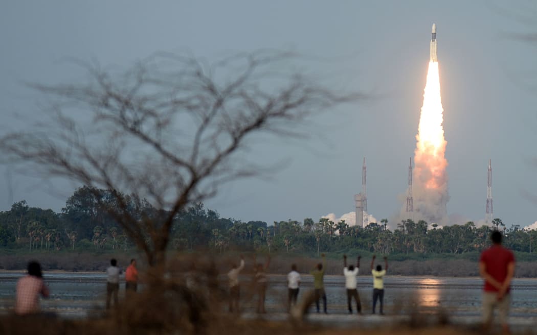 The Indian Space Research Organisation (ISRO) communication satellite GSAT-19, carried onboard the Geosynchronous Satellite Launch Vehicle (GSLV-mark III ), launches at Sriharikota on June 5, 2017.