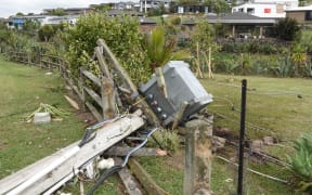 Another downed power pole, Old Waipu Road.