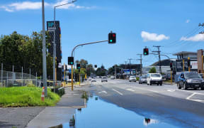 A burst water main near Auckland's Sylvia Park.