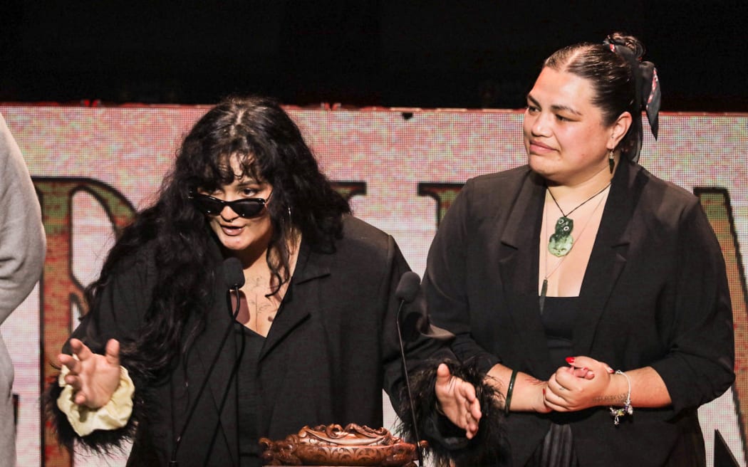 Jordyn with a Why (left) accepts the Maioha Award for 'He Rei Niho'.