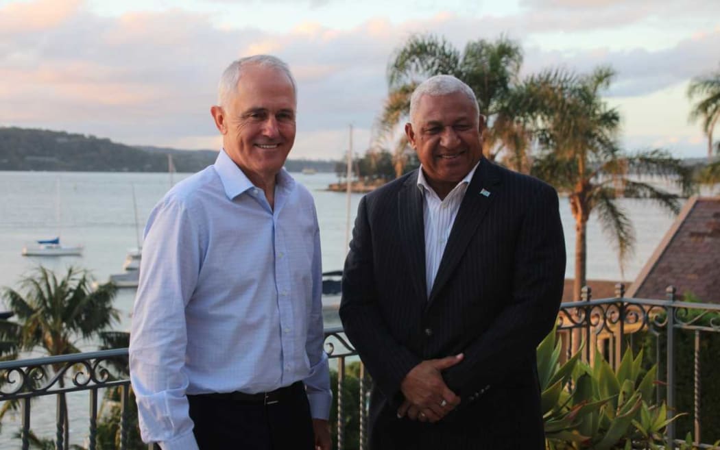 The prime ministers of Fiji and Australia Frank Bainimarama and Malcolm Turnbull at the Australian PM's Sydney residence