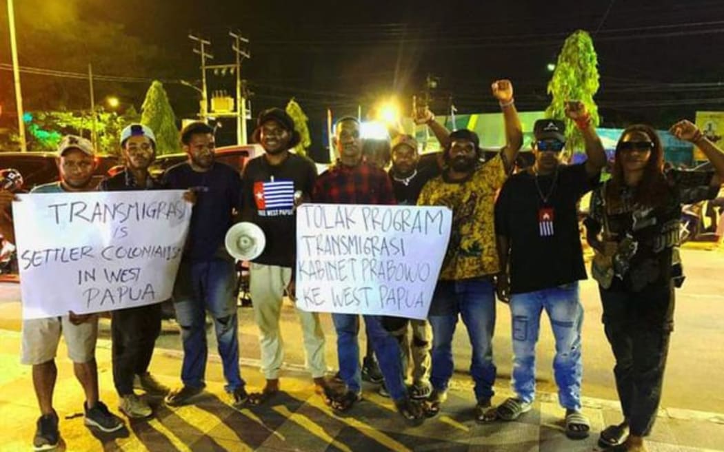 Papuan People’s Solidarity members protest in Sorong against President Prabowo Subianto’s plan to resume a transmigration program, 30 October 2024.