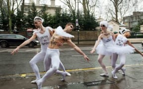 Russian ballet dancers stage a protest for gay rights.
