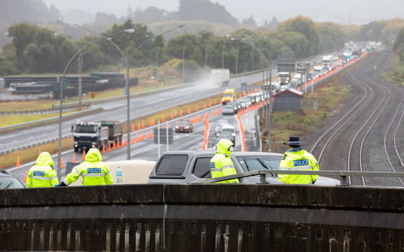 The Covid-19 checkpoint at Mercer, south of Auckland.