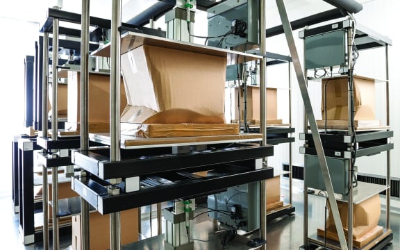 Cardboard boxes being tested in the WHITE room at Scion, which mimics conditions in a commercial cool store.,