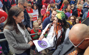 Jacinda Ardern meets a pirate in New Plymouth.